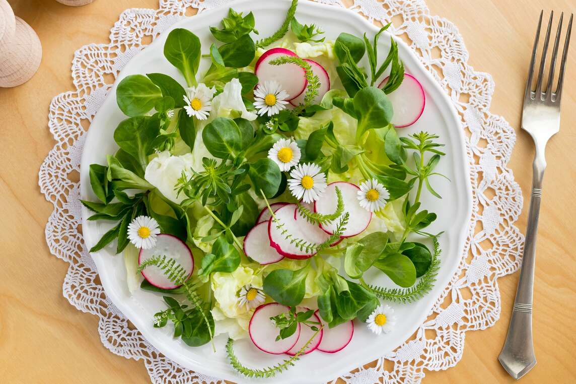 Insalata di primavera con margherite