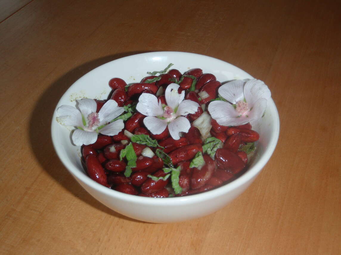 Fagioli renali con foglie e fiori di malva tritati